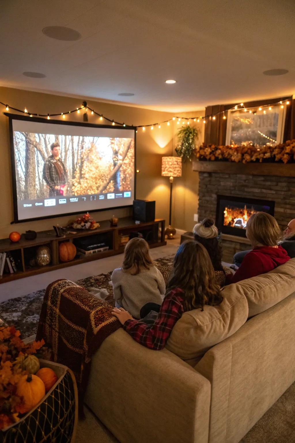 Family gathered for a cozy Thanksgiving movie marathon.