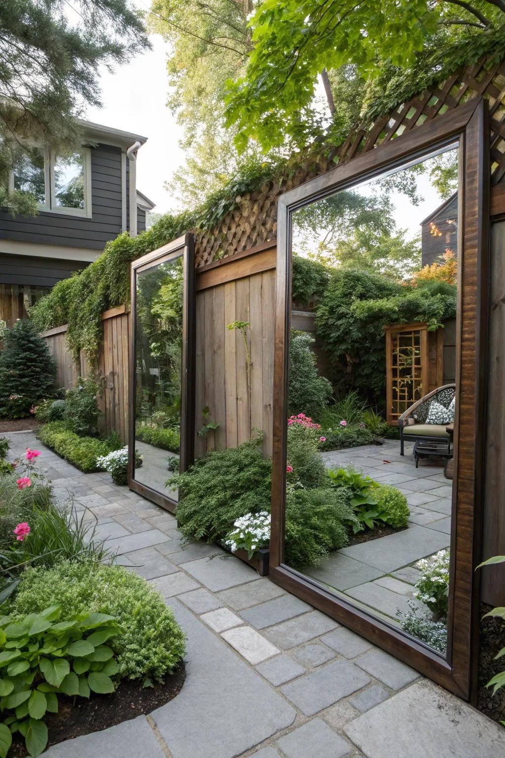 Outdoor mirrors enhance privacy through clever reflections.