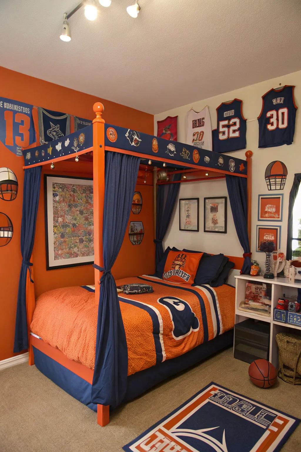 Score big with a sports-themed canopy bed.