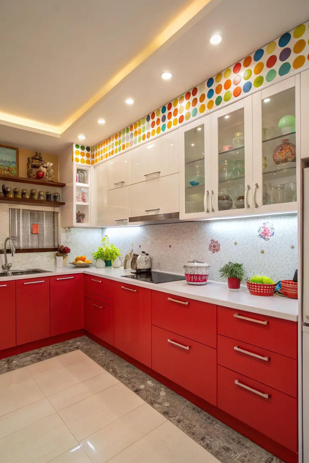 Vibrant red and white kitchen