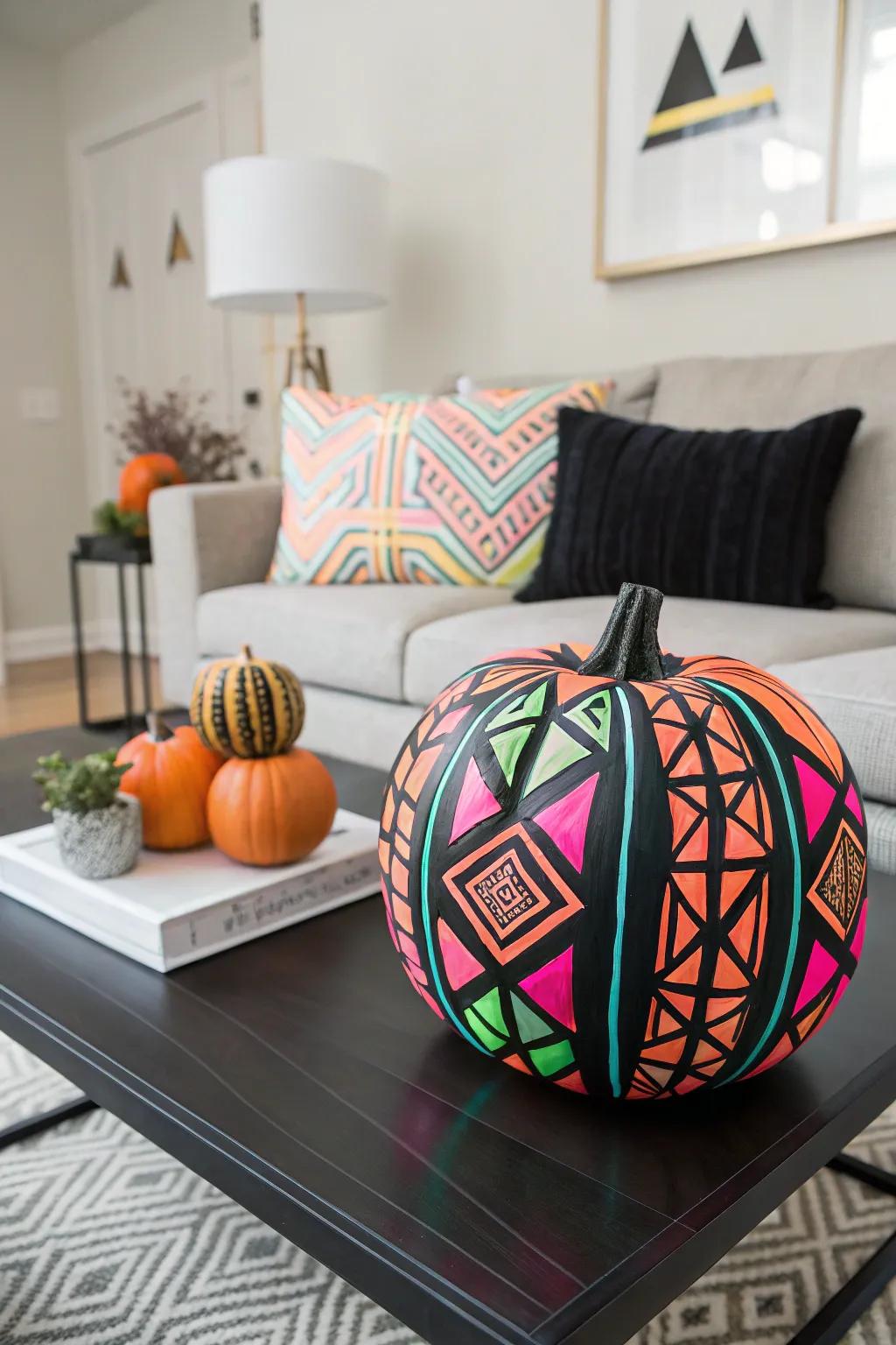 Modernize your fall decor with bold geometric pumpkin patterns.
