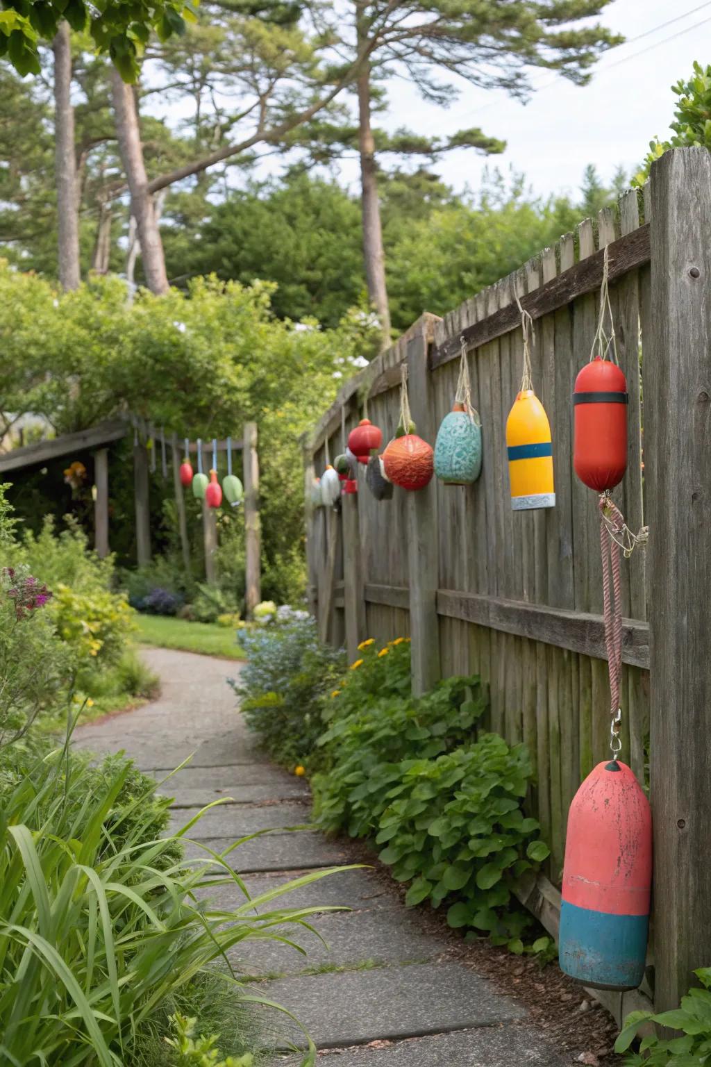 Colorful buoys enliven outdoor areas.