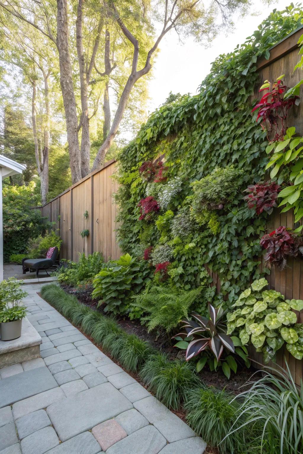 A vibrant living wall providing privacy and greenery.