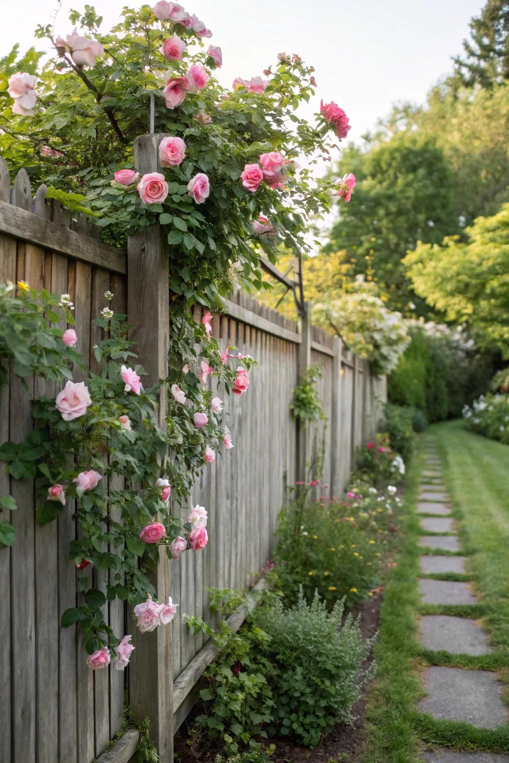 Climbing roses creating a fragrant and beautiful privacy barrier.