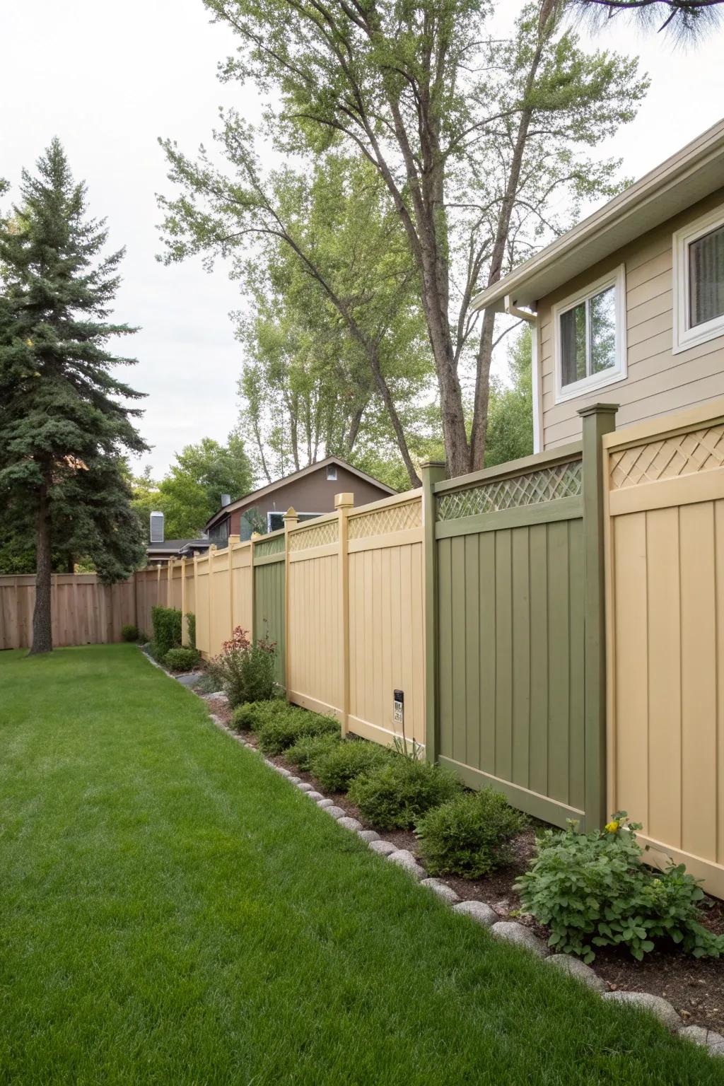 Solid privacy fence painted in natural hues.