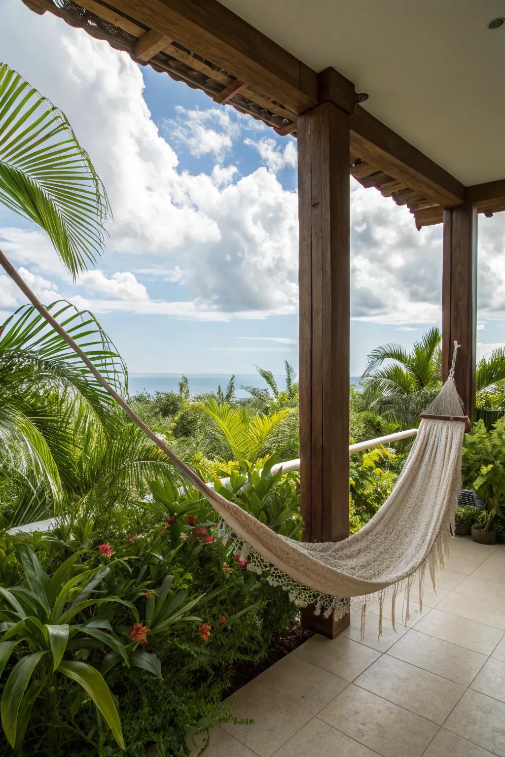 Unwind in a hammock surrounded by tropical plants.