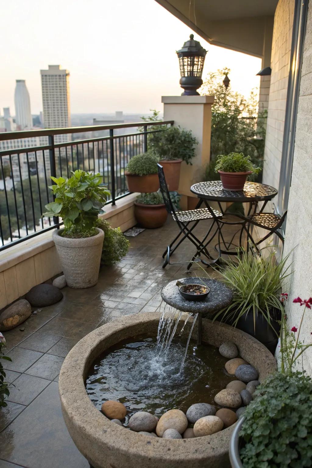 Add a water feature for calming sounds and peaceful ambiance.