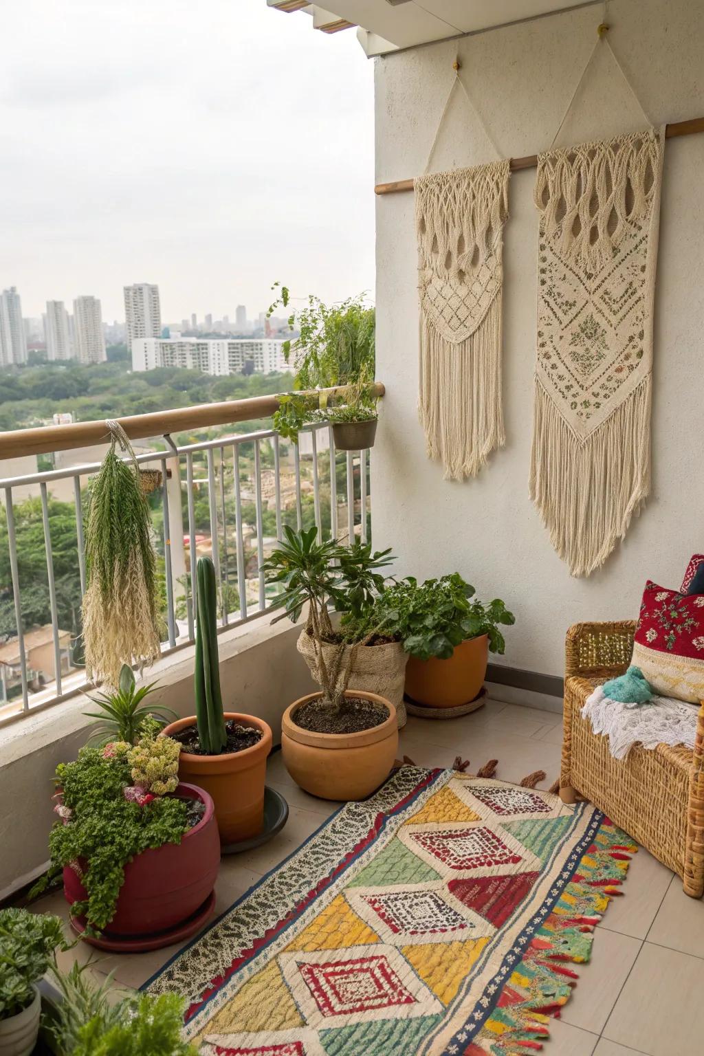 Incorporate macramé and woven accents for a boho vibe.