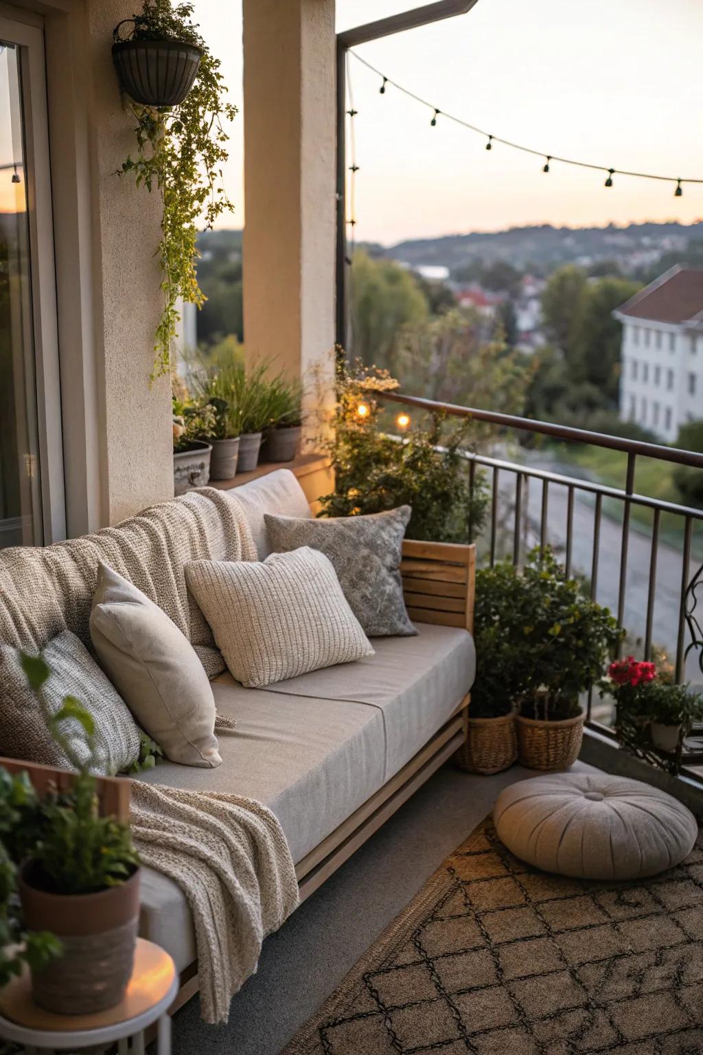 Arrange plush seating with soft cushions and throws.