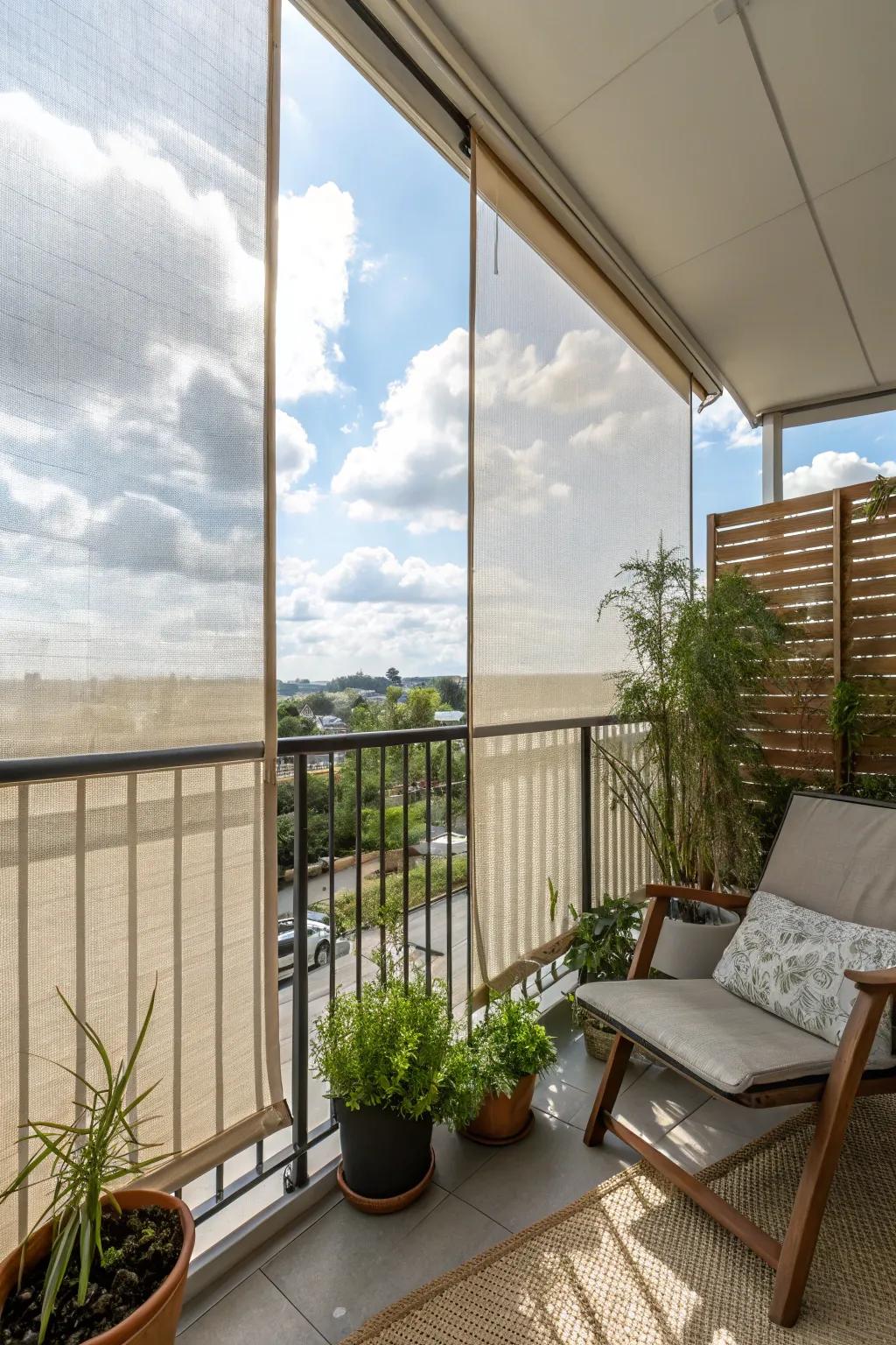 Use bamboo or fabric screens for privacy and style.