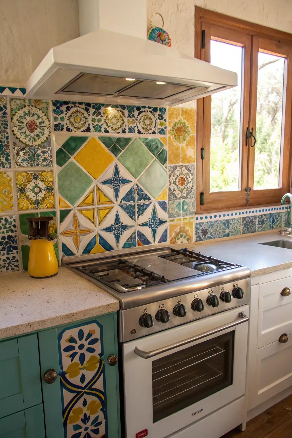 Mosaic backsplashes add vibrant color and artistic flair.