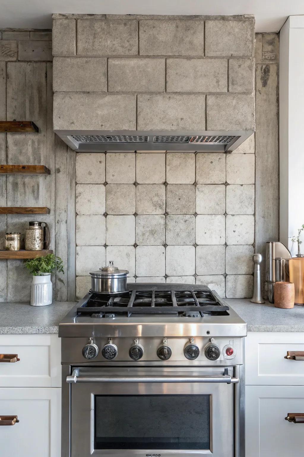 Concrete tiles add an industrial edge to kitchens.