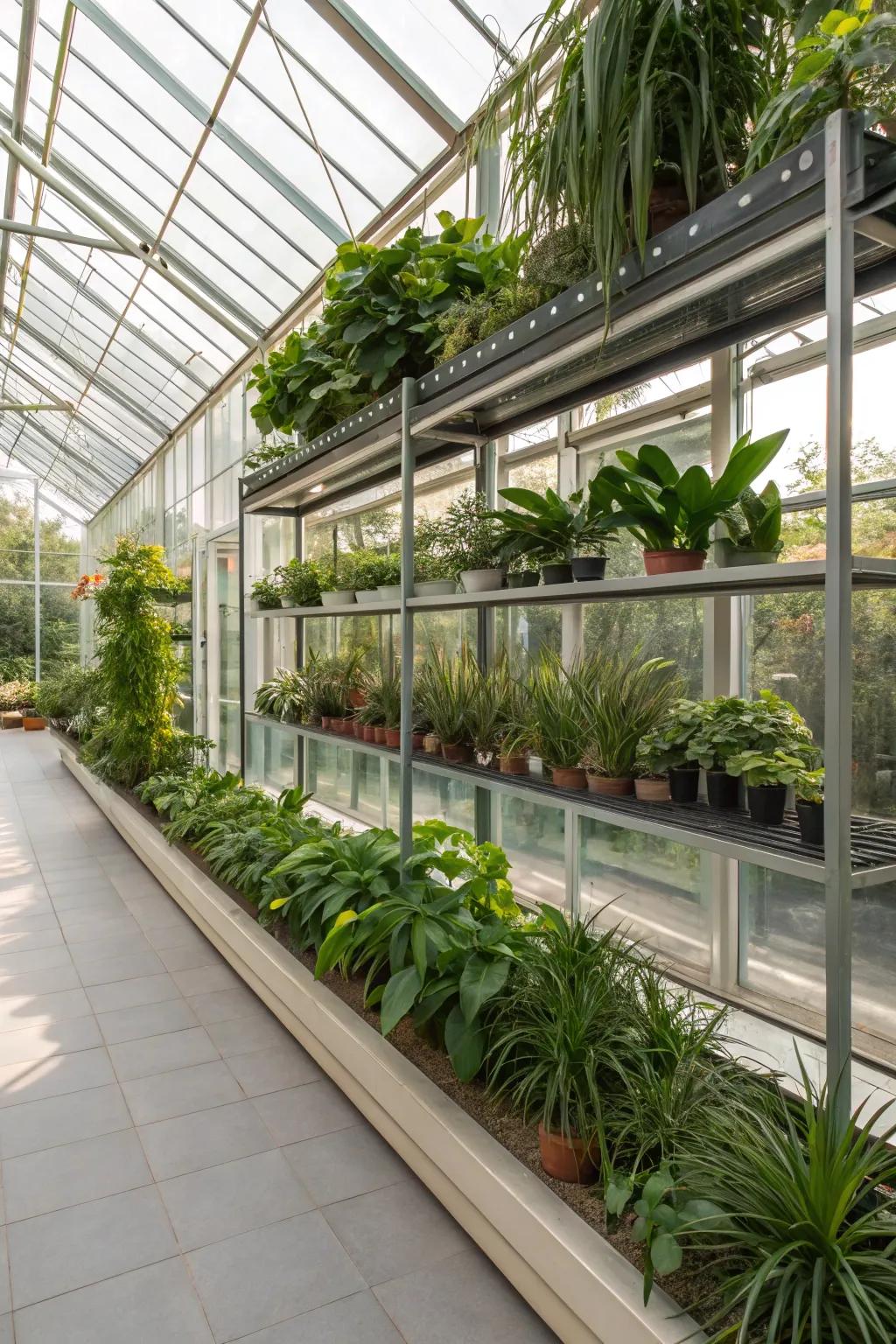 Glass shelves adding sophistication and light flow.