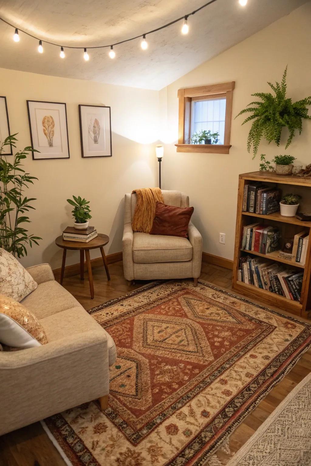 Rugs delineate spaces and add warmth.