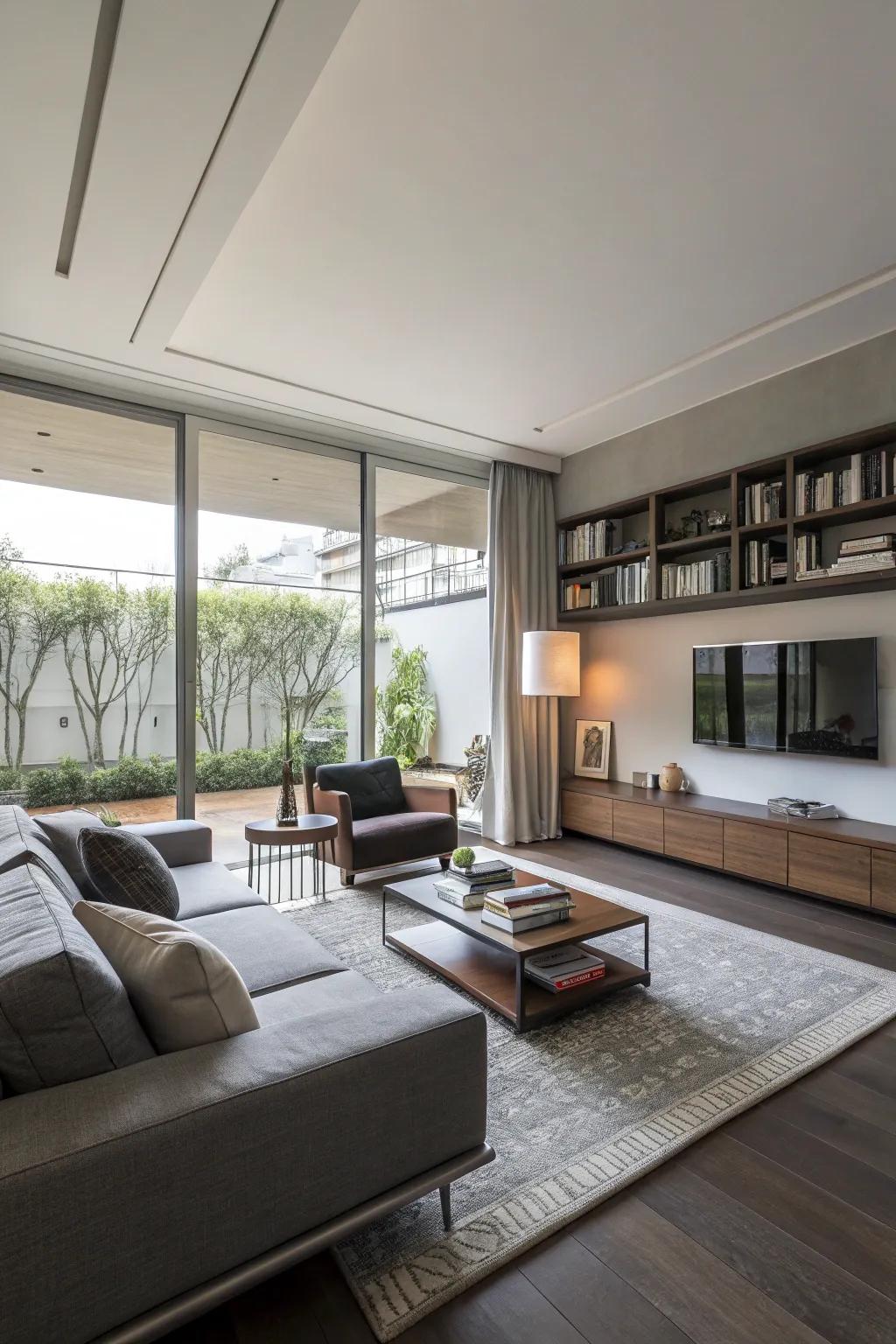 Low-profile furniture enhances flow and spaciousness.