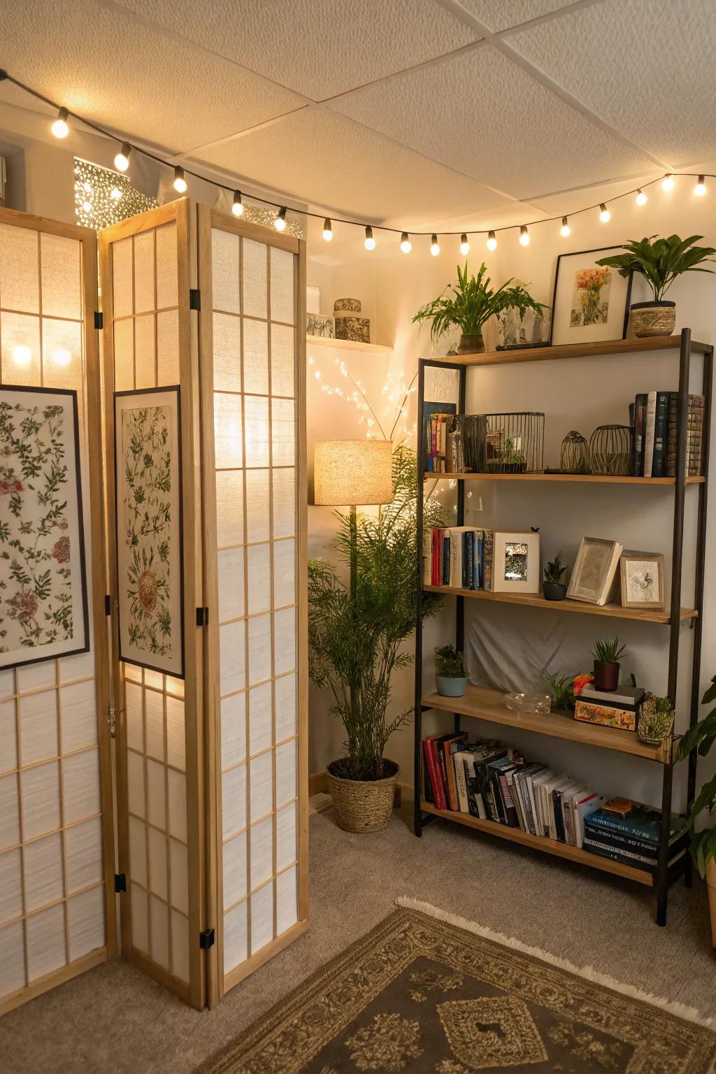 Decorative dividers separate areas while preserving openness.