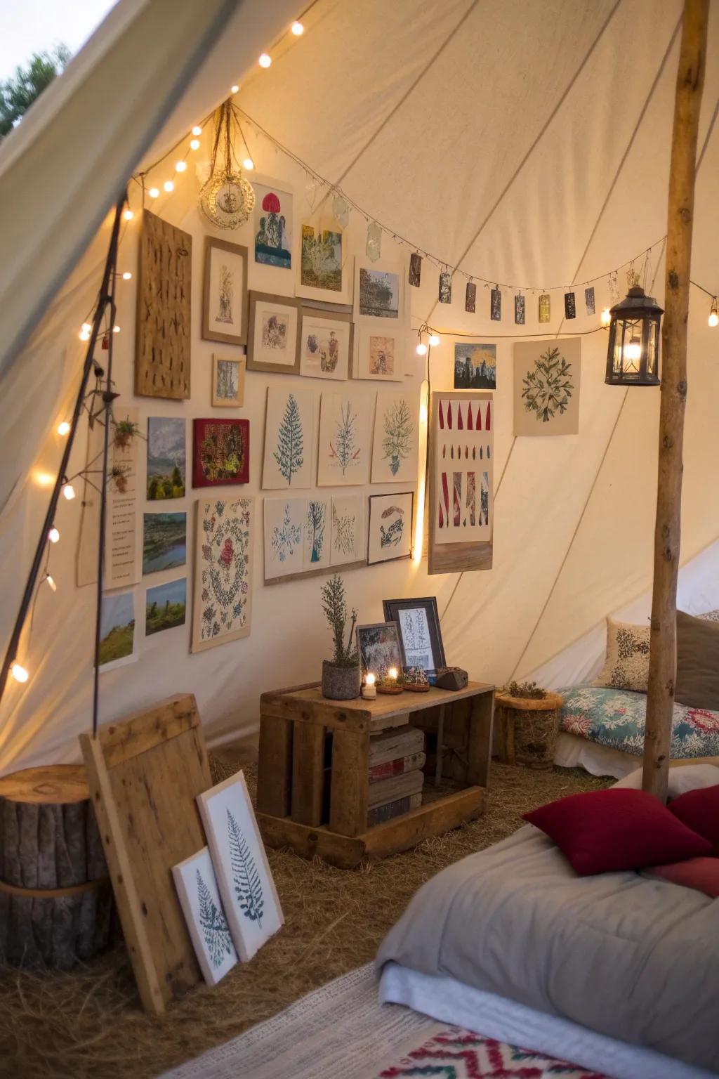 Decorate your tent with inspiring art and quotes.