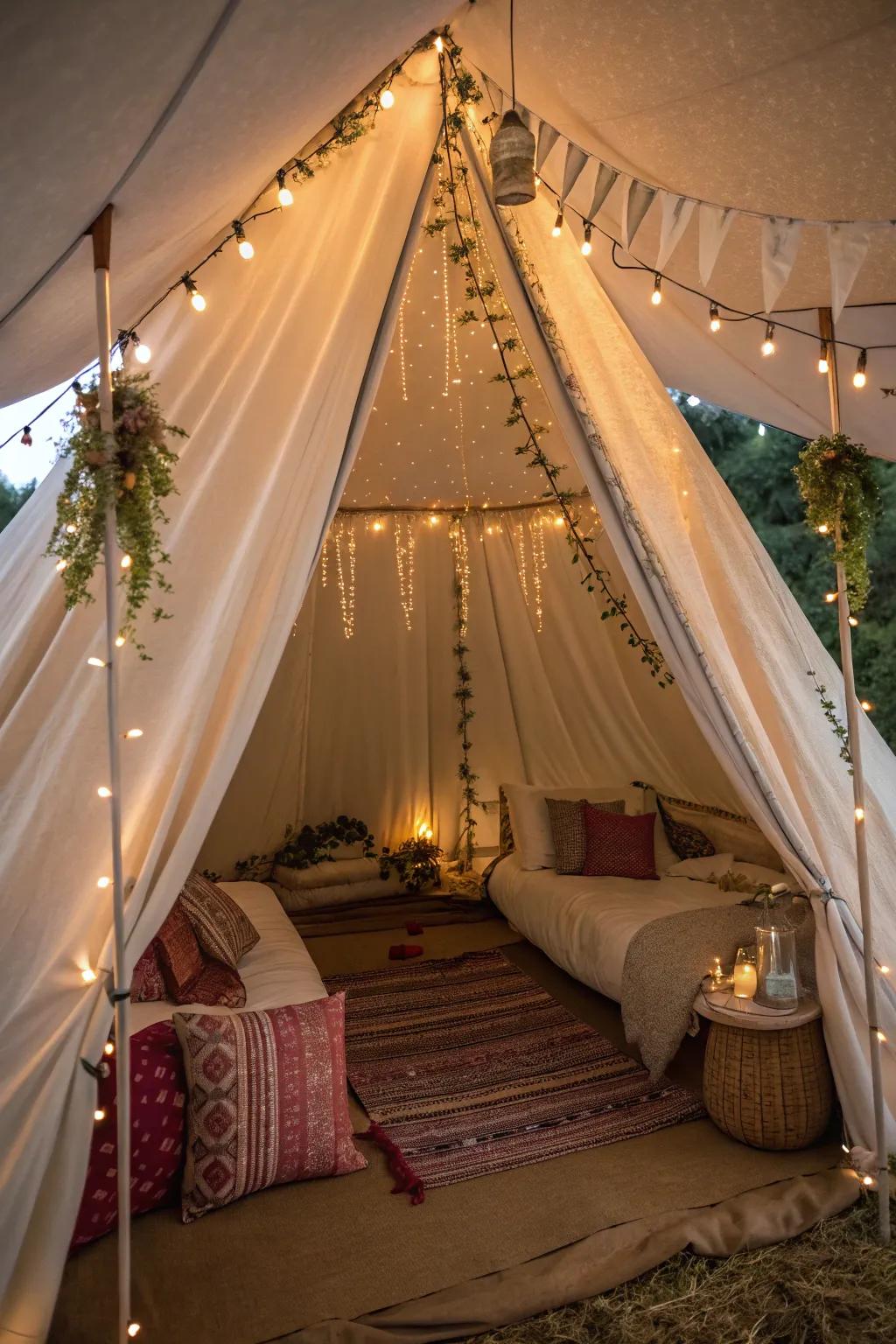 Use curtains to add privacy and style inside your tent.