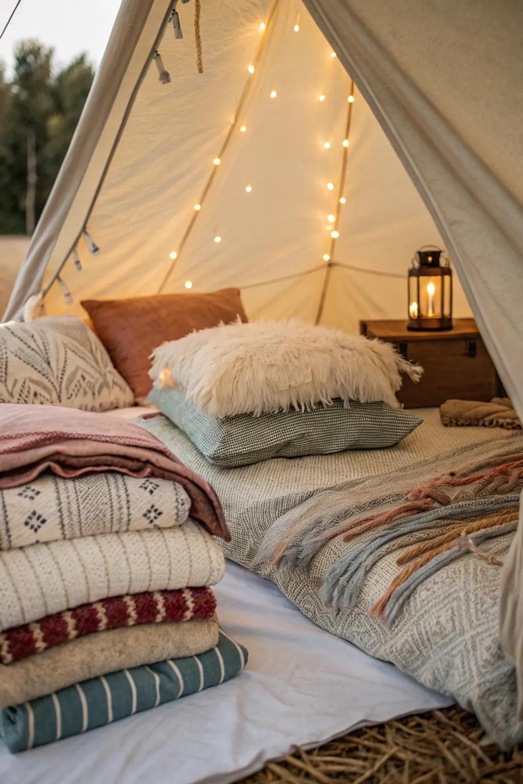 Create a cozy sleeping area with layered bedding.
