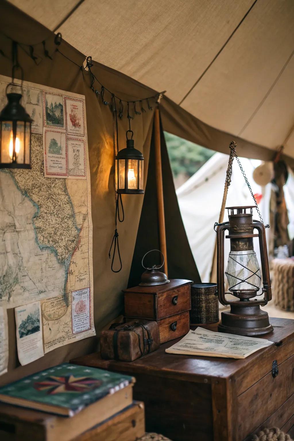 Incorporate vintage decor for a unique tent atmosphere.
