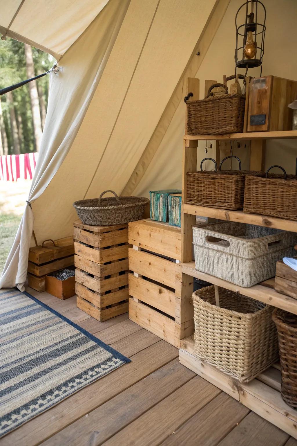 Keep your tent tidy with creative storage ideas.