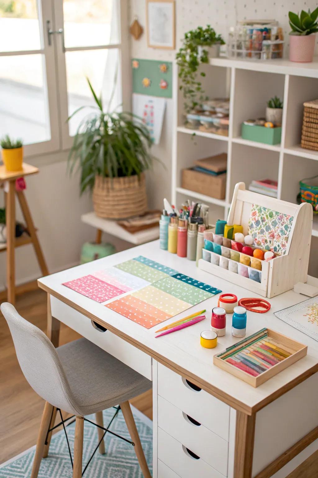 Compact desks fit into tight spaces, providing an ideal crafting surface.