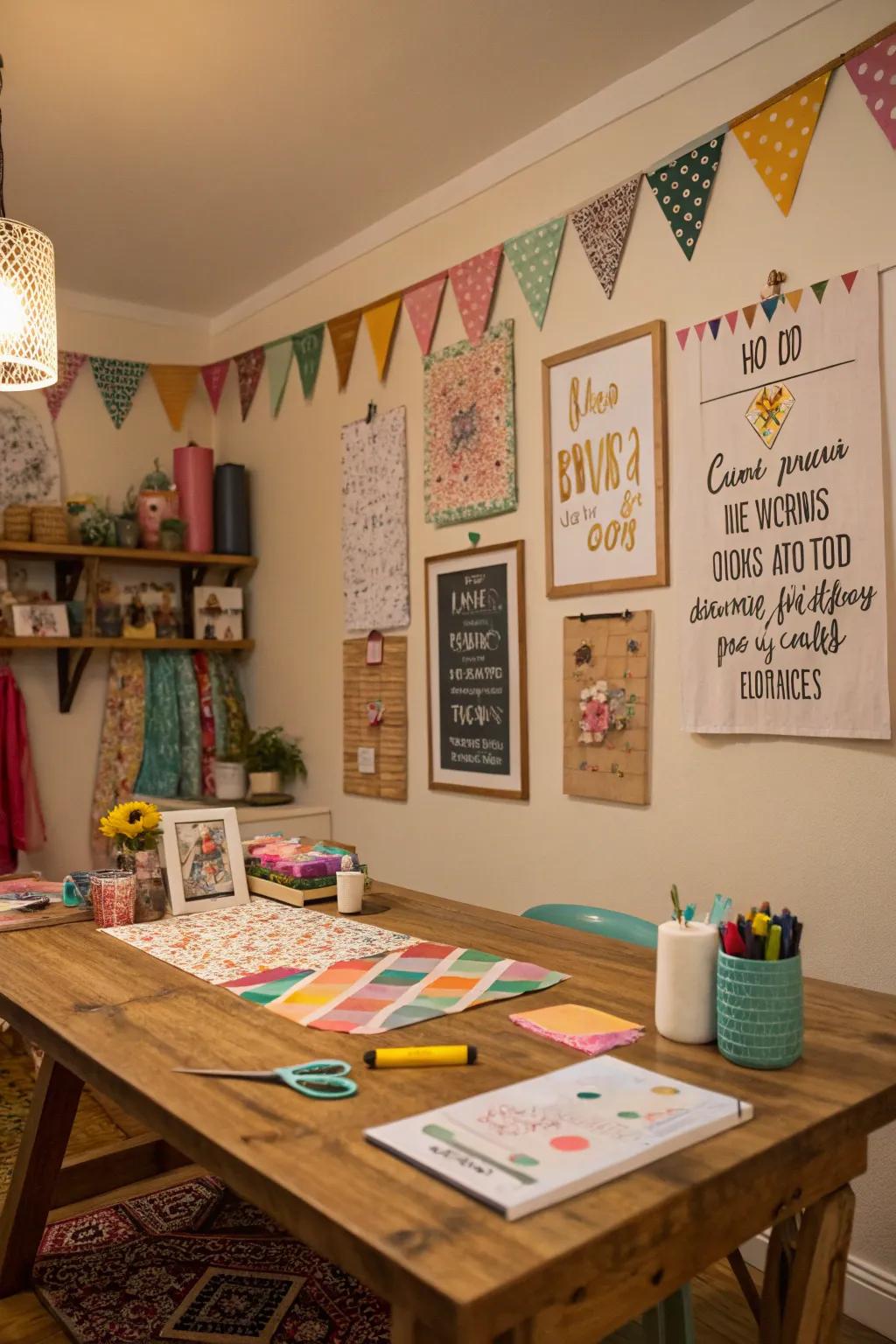 Handcrafted decor adds a unique and personal vibe to your craft room.