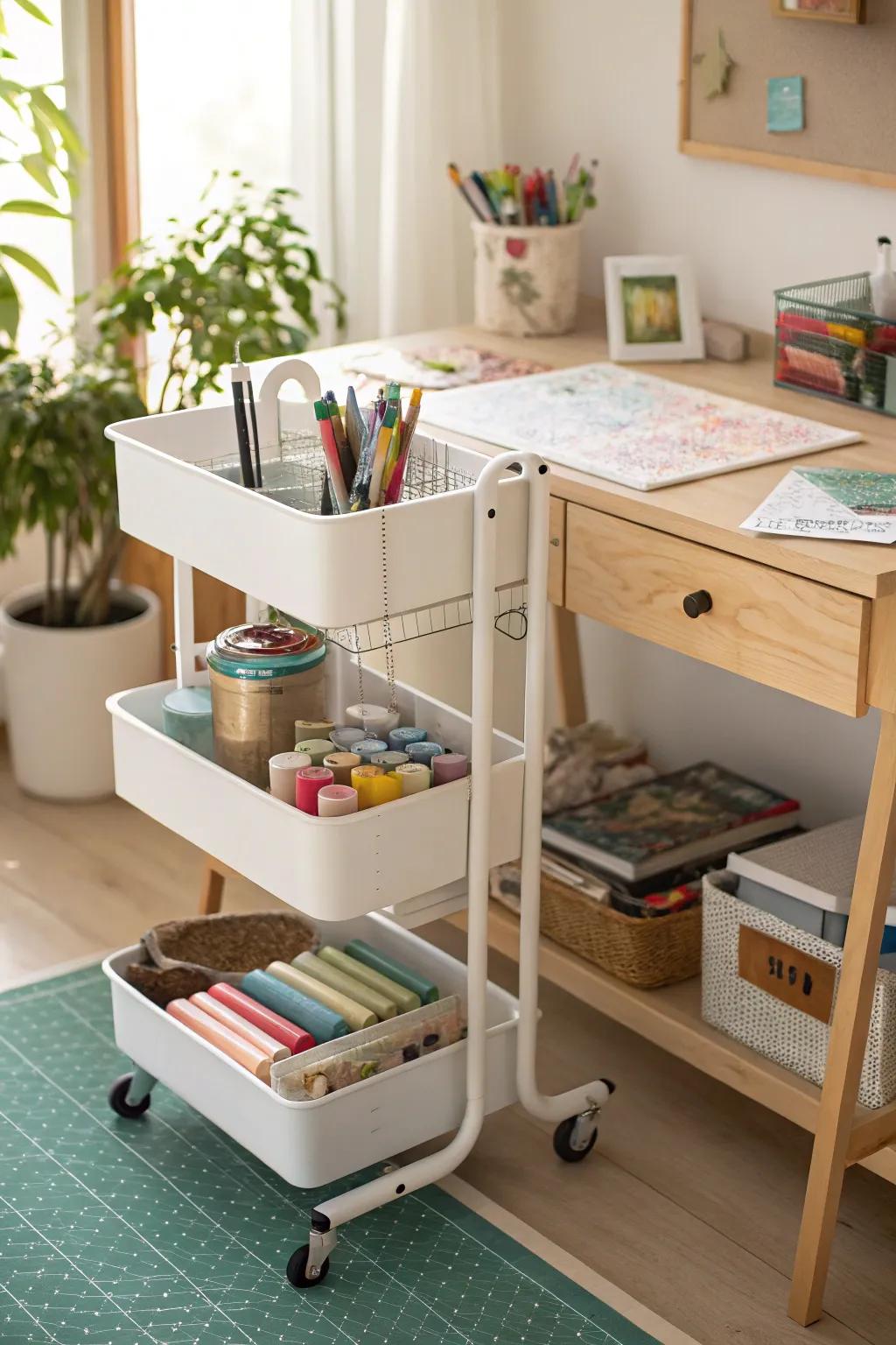 Rolling carts offer portable storage that can be moved to wherever you craft.