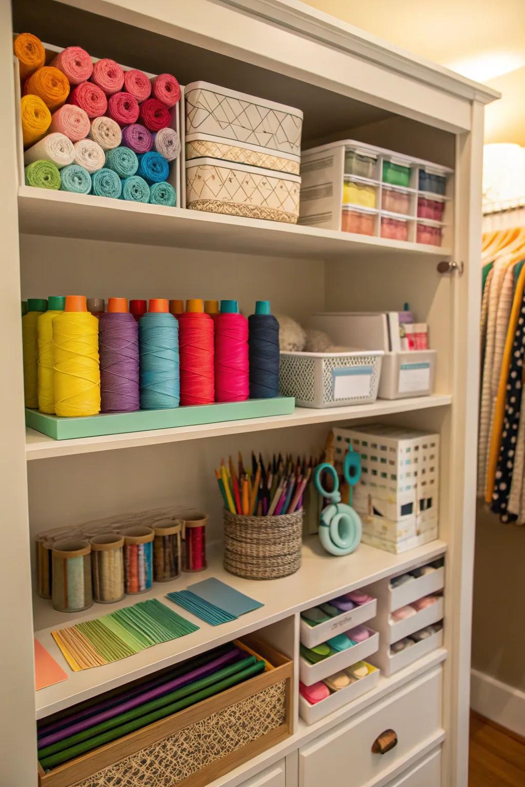 Closets can be transformed into efficient craft storage areas with proper organization.