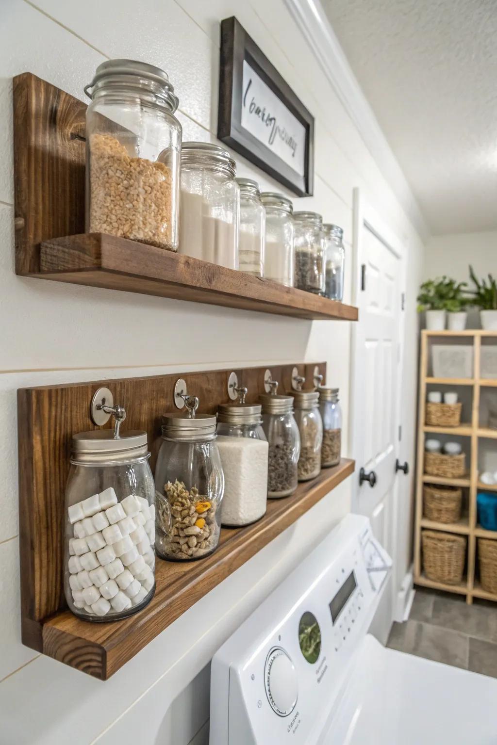 Custom holders offer neat and stylish jar displays.