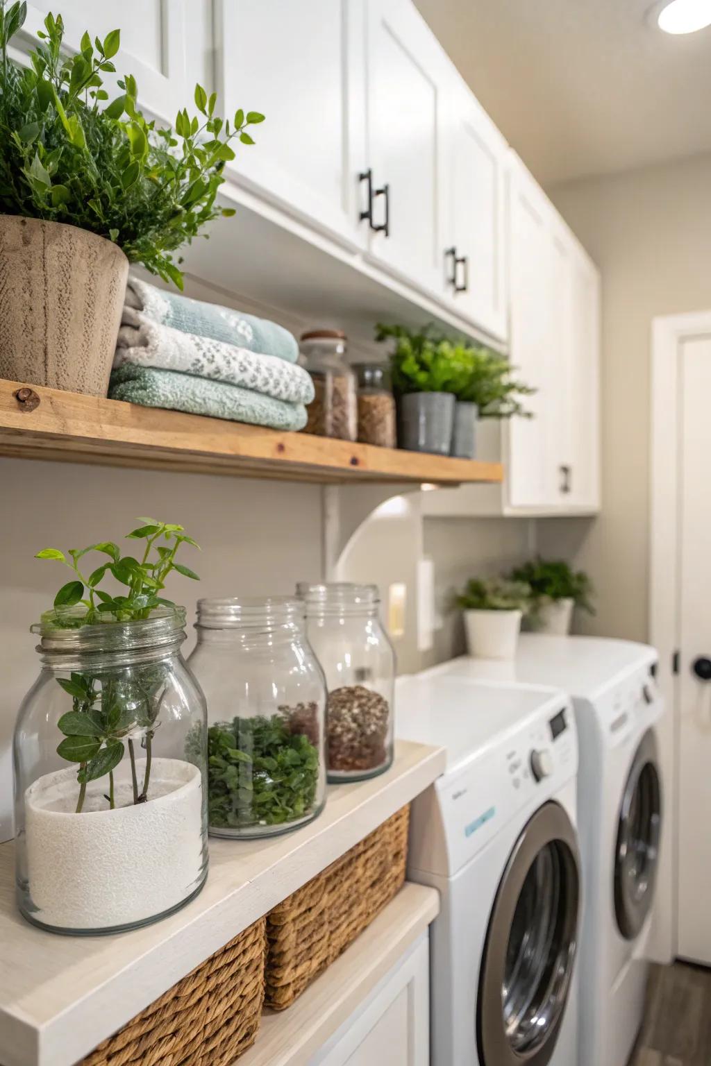 Plants add vibrancy and freshness to laundry rooms.