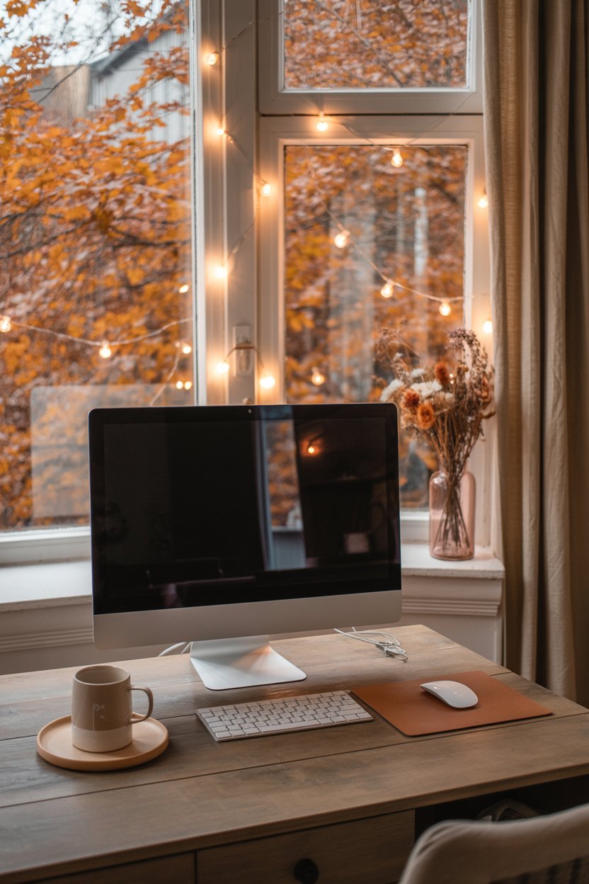 Cozy home office with ambient lighting