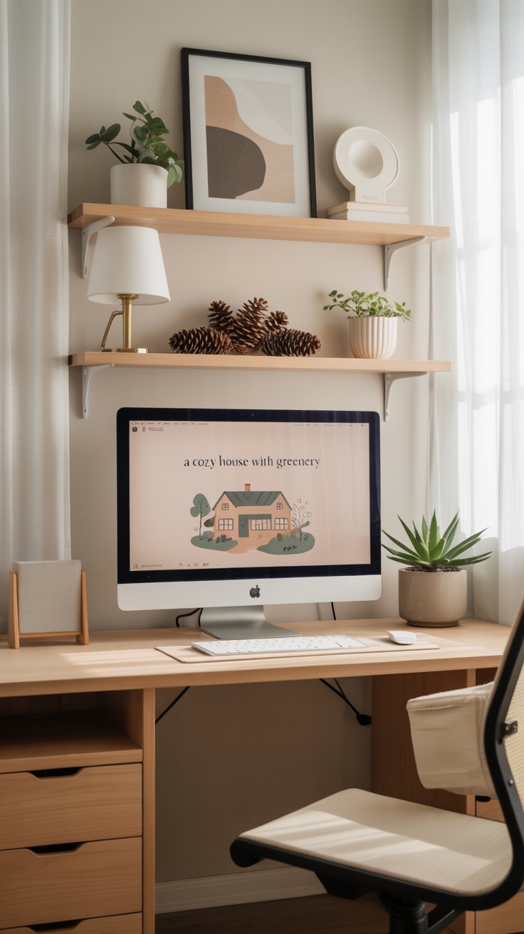 Cozy home office with natural accents