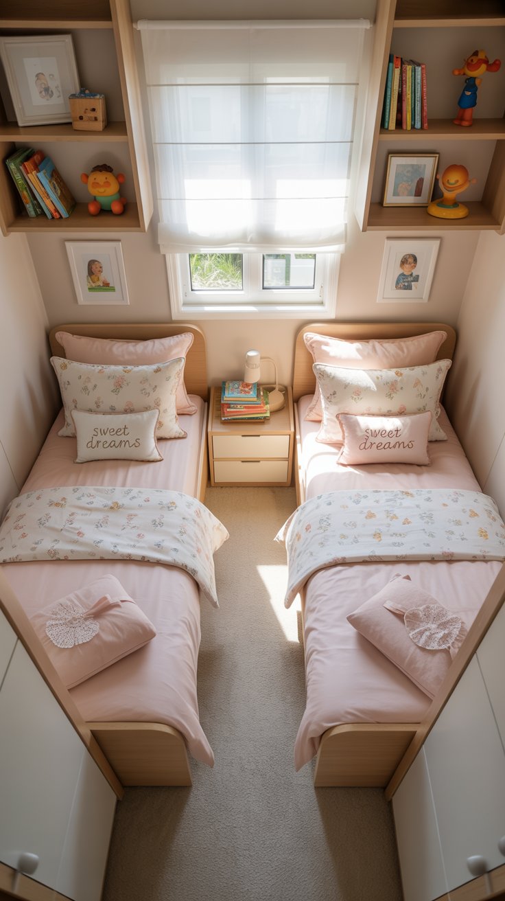 Parallel twin beds in small room