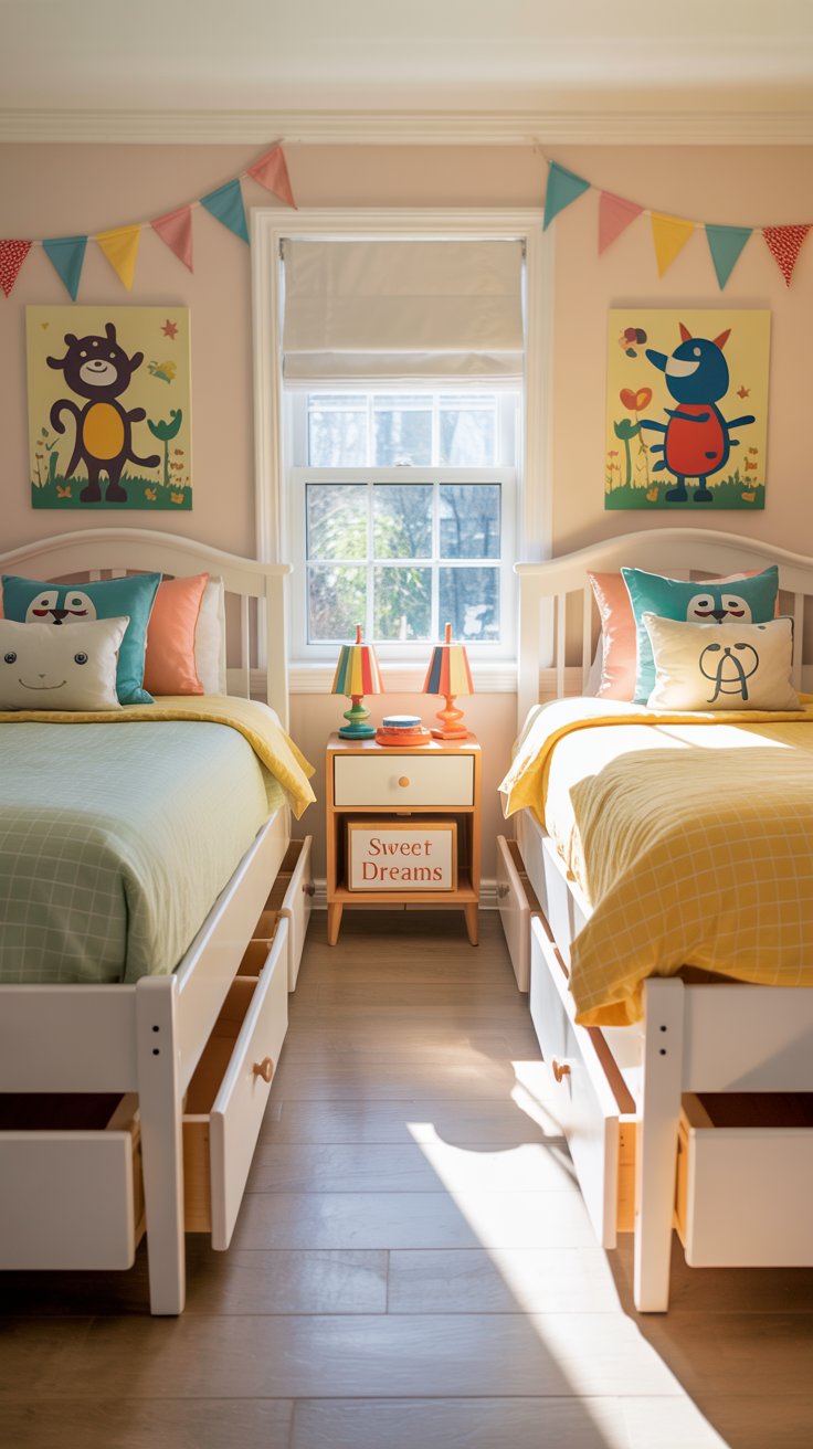 Playful twin bedroom for kids
