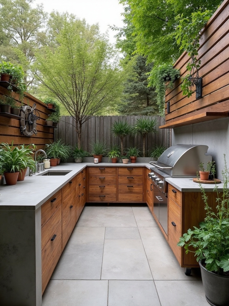 compact linear outdoor kitchen layout