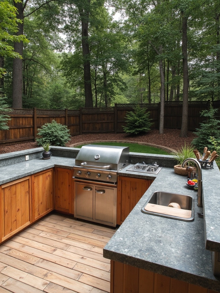 efficient l shaped outdoor kitchen layout