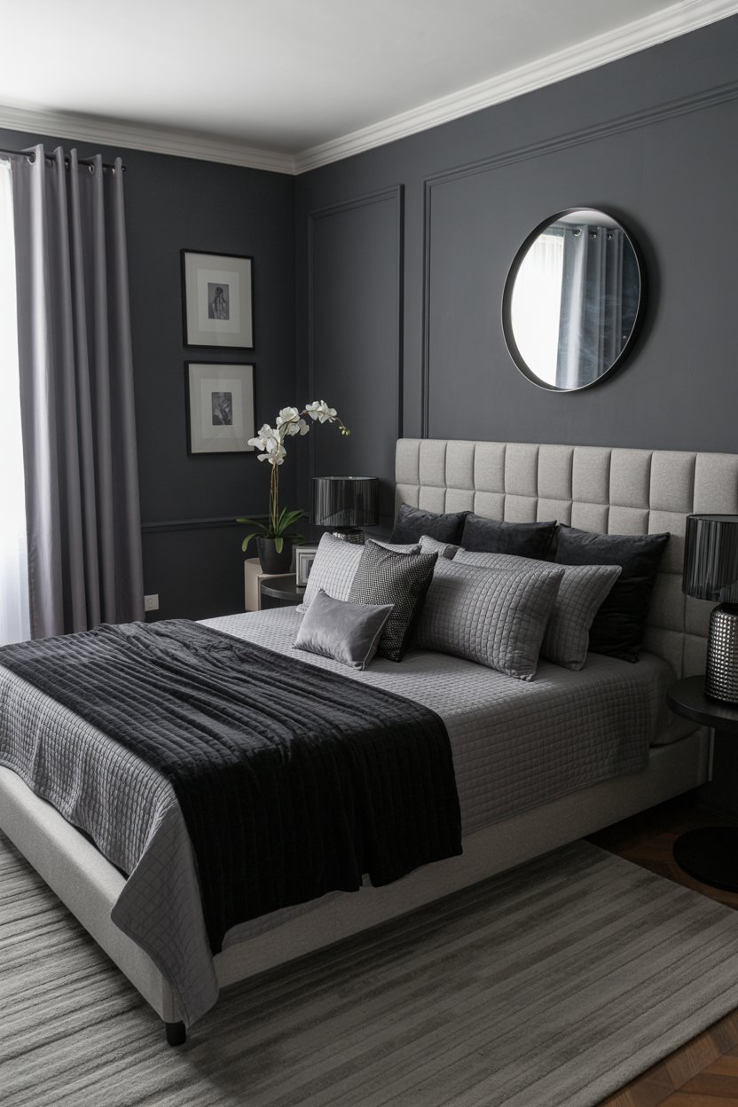 Monochrome Bedroom with Textural Layers