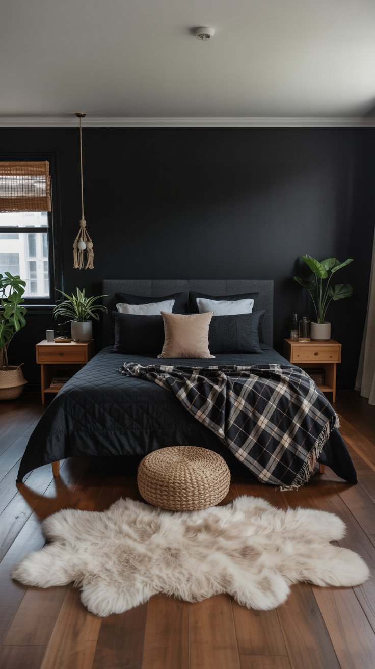 Cozy Bedroom with Dark Accent Wall