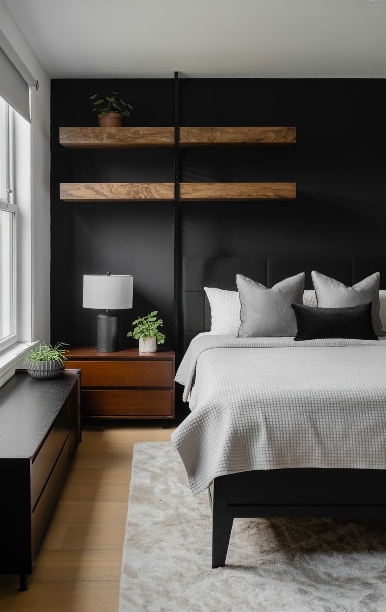 Minimalist Bedroom with Dark Accents