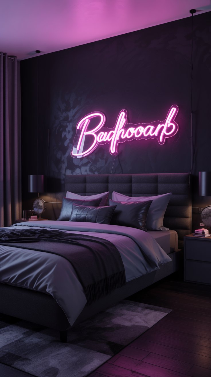 Bedroom with Neon Accent Lighting
