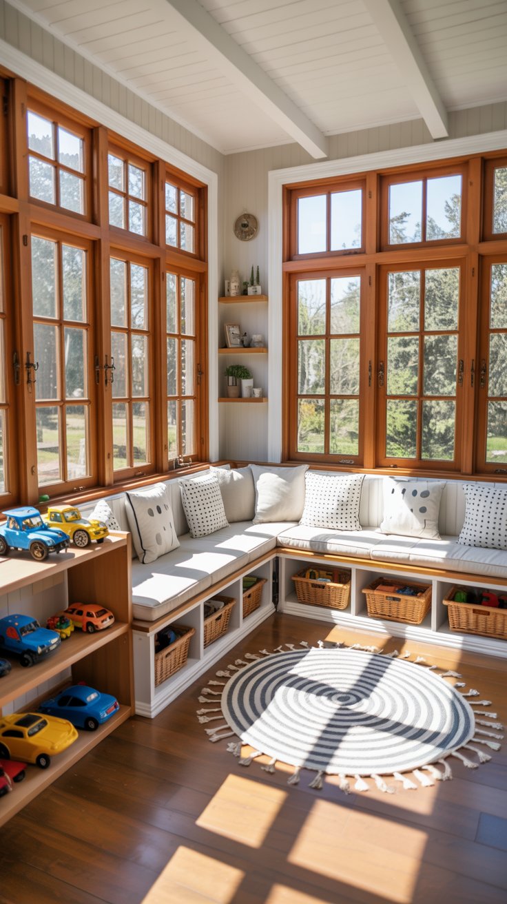 Cozy Sunroom with Wooden Details