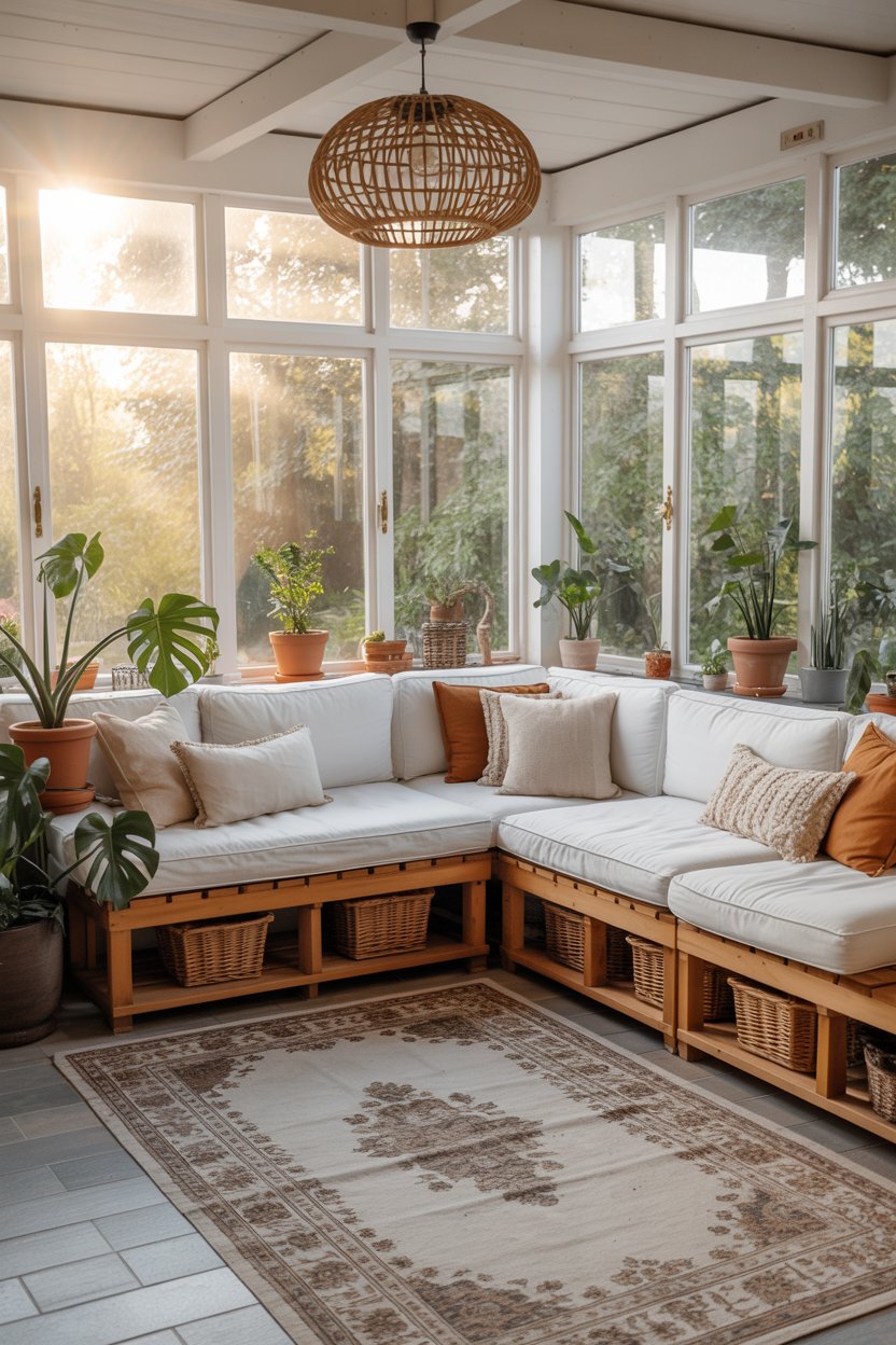 Cozy Sunroom with Natural Accents