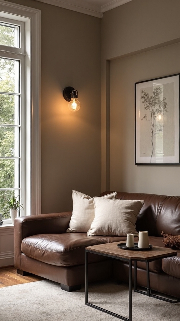 greige and chocolate brown living room