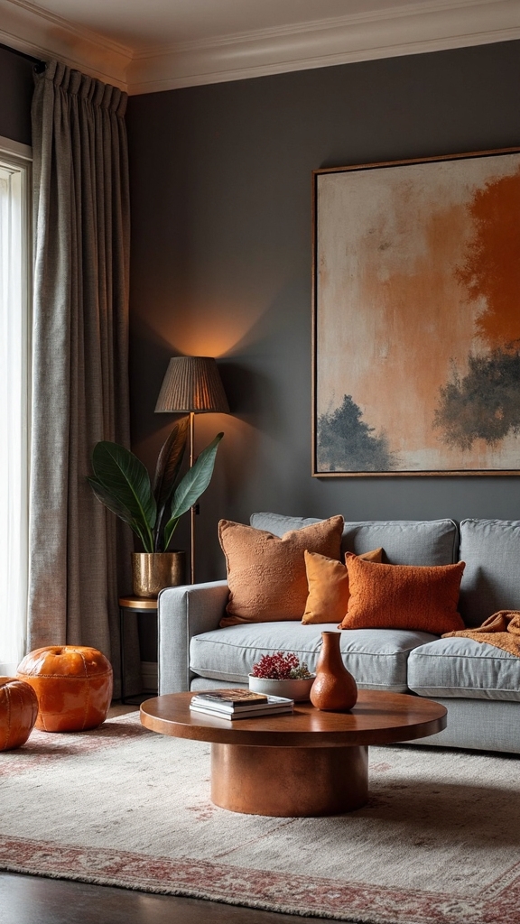 pewter and burnt sienna living room