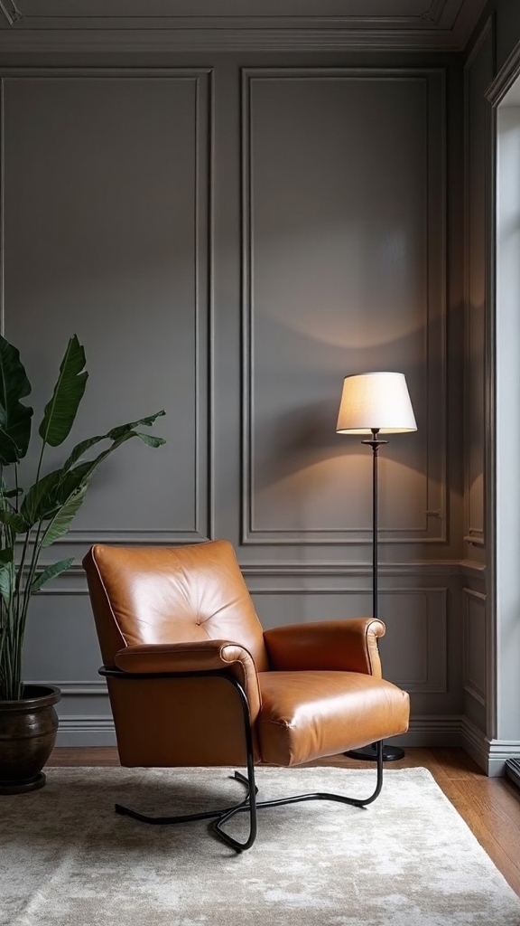 elephant grey and amber leather living room