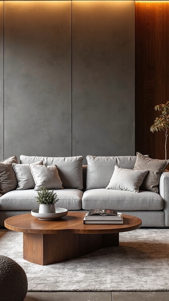 stone grey and mahogany wood living room