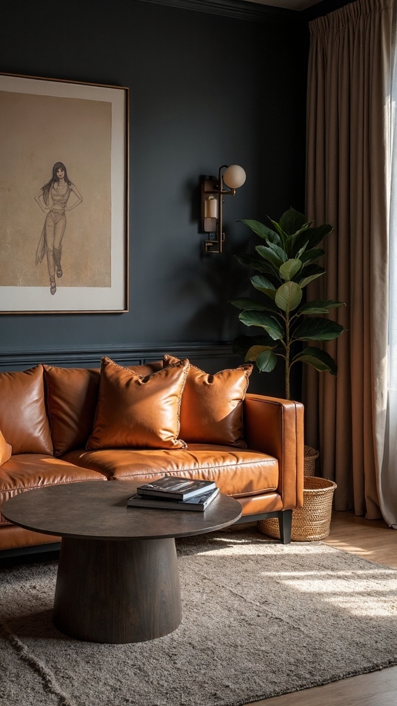 pebble grey and caramel suede living room