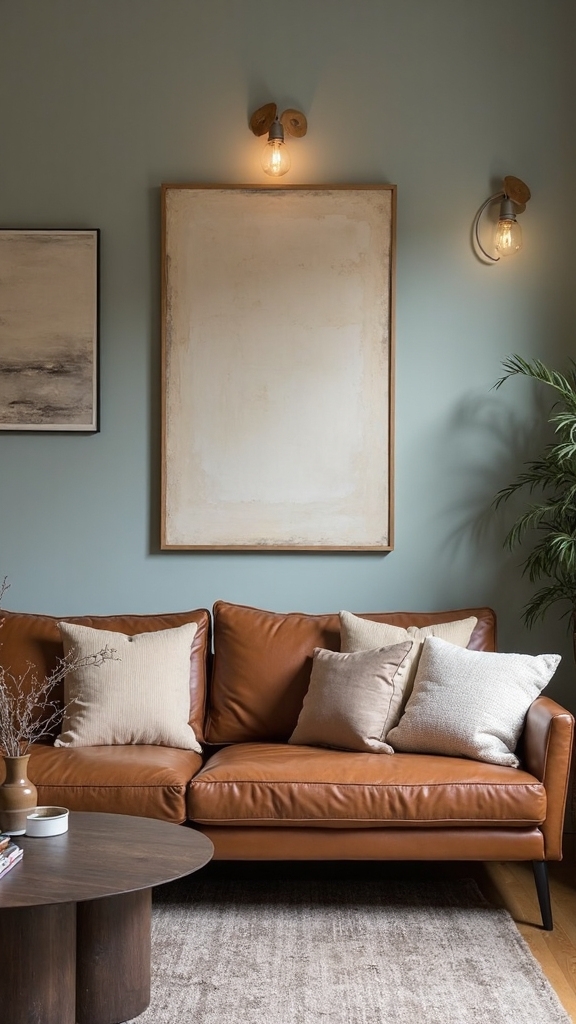 sage grey and cocoa brown living room