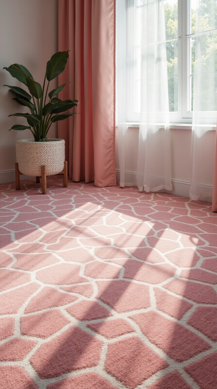plush pink geometric carpet